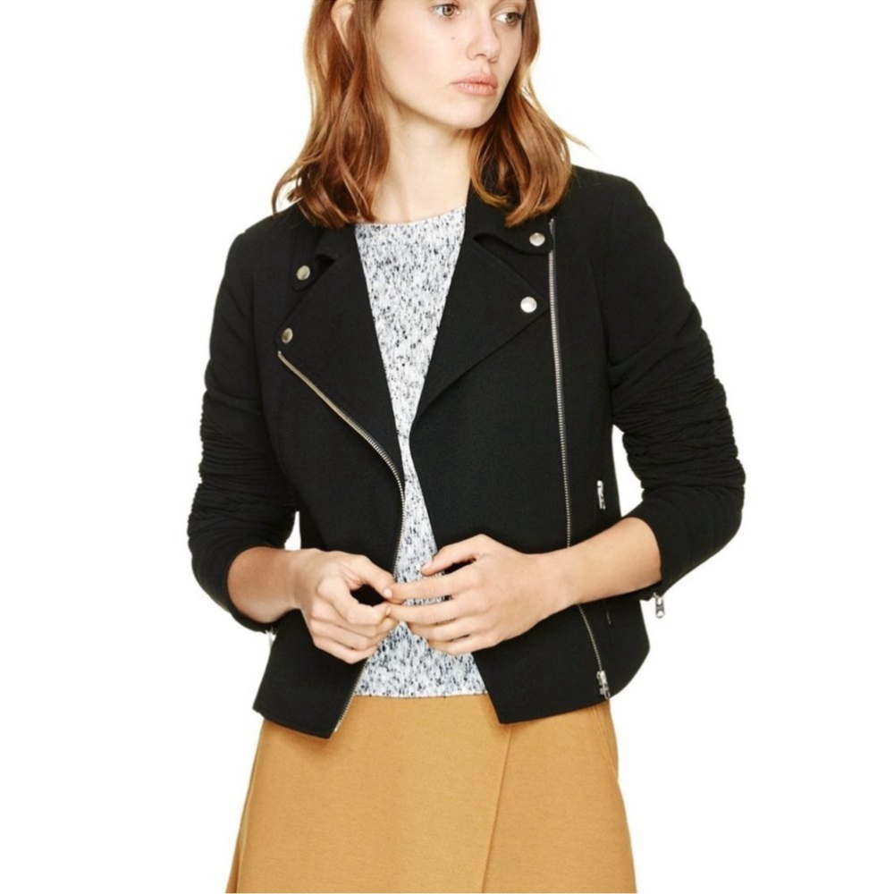 Aritzia Wilfred Montesson Motorcycle Moto Cropped Jacket 2 Black Biker Rocker - Picture 1 of 14